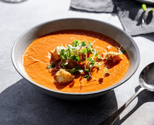 Winter Tomato Soup With Cheesy Croutons