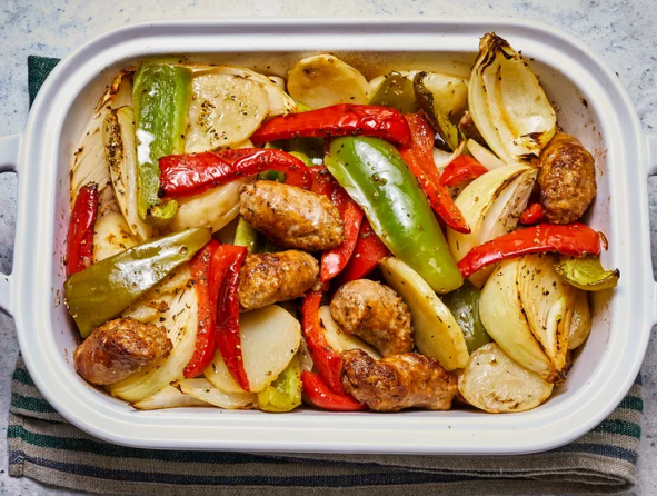 Sausage,peppers,onions And Potatoe Bake With Olive Oil