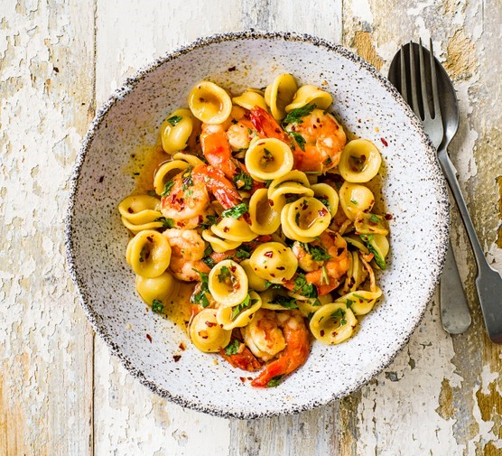 Prawn Orecchiette With Roasted Shell Olive Oil