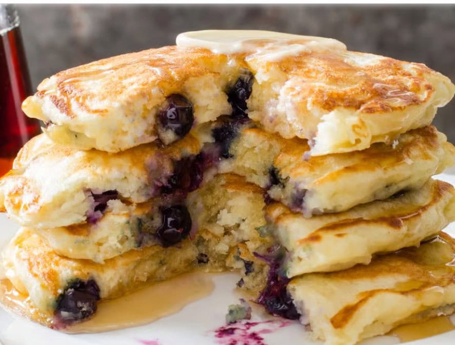 Fluffy Blueberry Pancakes With Extra Virgin Olive Oil