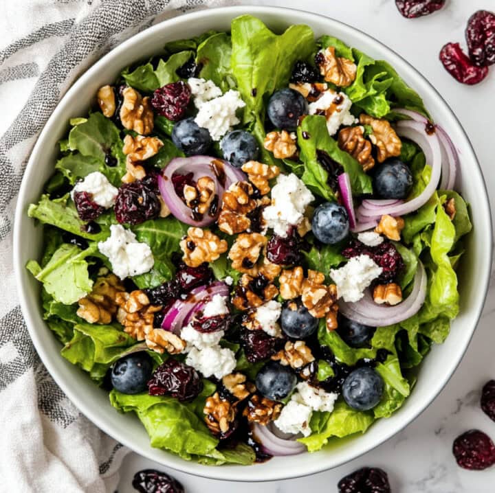 Blueberry And Goats Cheese Salad Using Extra Virgin Olive Oil